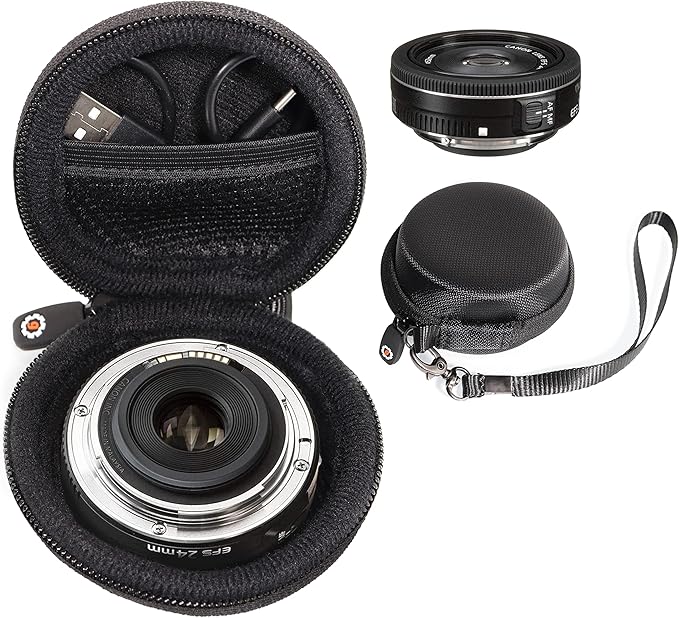 WGear Semi-Hard Lense Case for DSLR Camera Lens (Canon, Nikon, Sony, Pentax, Olympus, Panasonic,etc), Medium Size with Carabiner, Lens Cleaning Wipe (Black Medium)