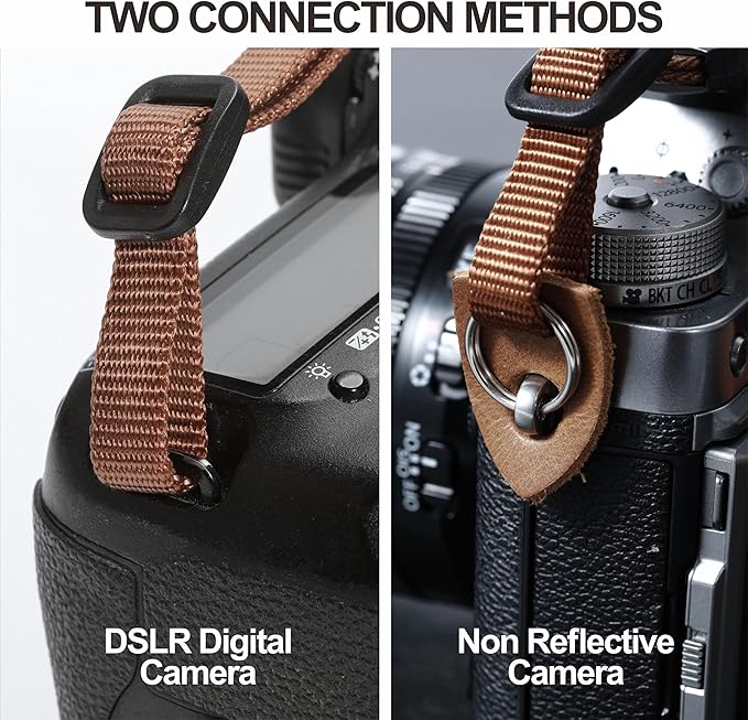 Padwa Lifestyle Stripes Camera Strap - 1.5" Crazy Horse Cowhide Head Soft Cotton Rope Weave Camera Straps for Photographers and All Cameras,Cute Adjustable Vintage Woven Strap for Adults & Kids