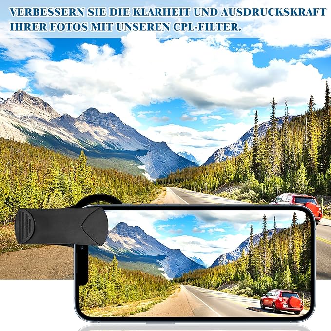 Mobile Phone Lens Set - 37mm Cpl Polarizing Lens Filter Kit for Smartphones Includes ClipLens Cover Storage Bag & Cleaning Cloth Enhance Color Saturation & Reduce Reflections