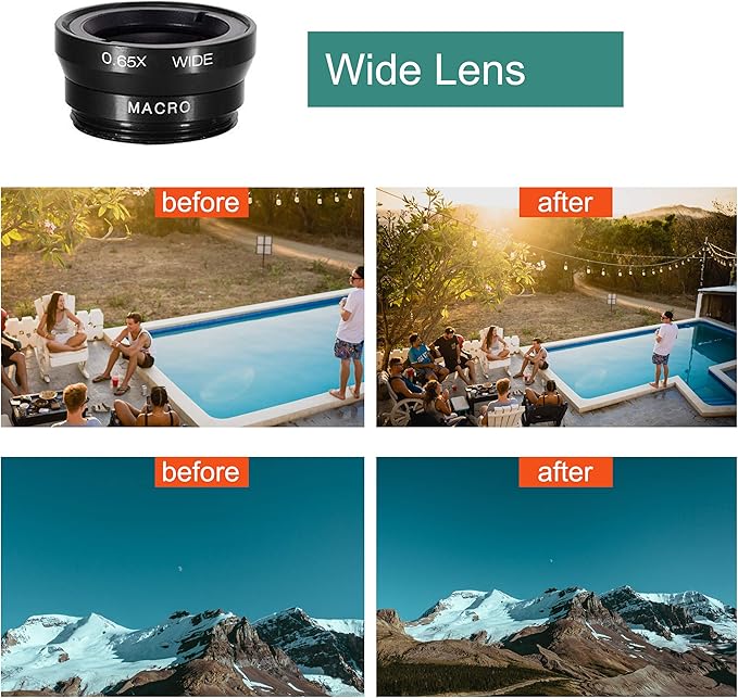 Phone Lens,by Ailun,3 in 1 Clip on 180 Degree Fish Eye Lens+0.65X Wide Angle+10X Macro Lens,Universal HD Camera Lens Kit for Mobile Phone,Cellphone,Smart Phone