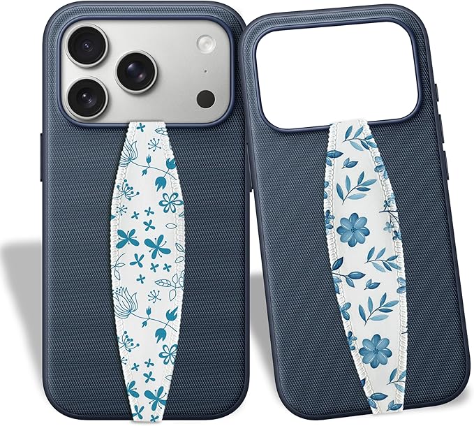 Switchbands Phone Grip Strap - Reversible Finger Holder for Phone Back, Customizable Anti-Slip Design, Wireless Charging Compatible Detachable Holder for iPhone - Blue Ditsy