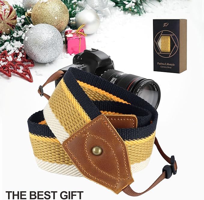 Padwa Lifestyle Camera Strap - 2" Wide Classic Vintage Crazy Horse Arts Cowhide Head Cotton Embroidered Universal Neck Shoulder & Crossbody Camera Straps for Photographers Gift and All DSLR Cameras