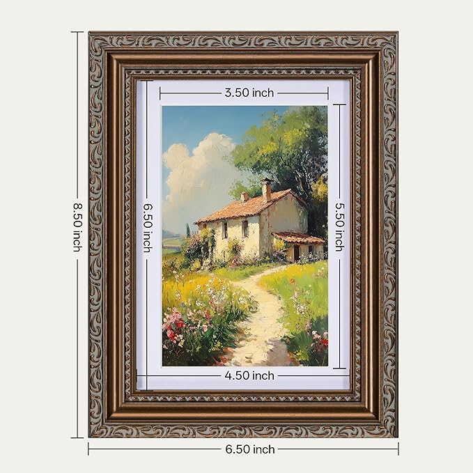 eletecpro 5x7 Picture Frames Set of 4, Vintage Frames with Glass Cover, 5 x 7 Photo Frame Displays 4x6 Photo with Mat or 5x7 without Mat for Tabletop or Wall Decor, Bronze