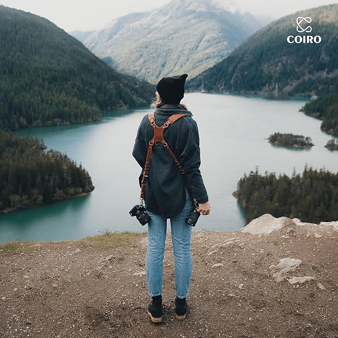C Coiro Camera Harness for 2 Cameras Dual Shoulder Leather Camera Strap for DSLR/SLR, Camera Straps for Photographers