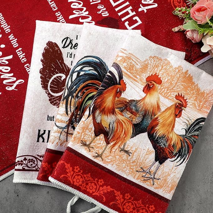 6 Pcs Chicken Kitchen Towels Funny Rooster Dish Towels Christian Farmhouse Dishcloths Vintage Hand Clothes Rustic Chicken Dry Cloth for Spring Easter Bathroom Decor Housewarming Gift