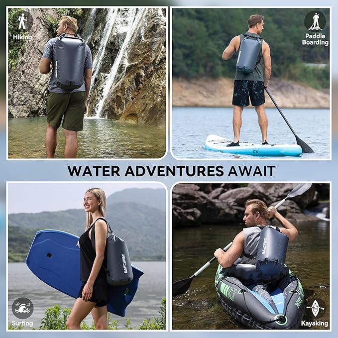 MARCHWAY Floating Waterproof Dry Bag Backpack 5L/10L/20L/30L/40L, Roll Top Sack Keeps Gear Dry for Kayaking, Rafting, Boating, Swimming, Camping, Hiking, Beach, Fishing