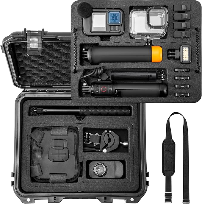 Organizer Hard Case For Gopro Hero 13/12/11/10/9/8 Creator Edition Odorless Compatible with Media Mod/Volta/Chest Mount/ Accessories Waterproof Travel Storage Carrying Case 12.4*4.7*10.4inch
