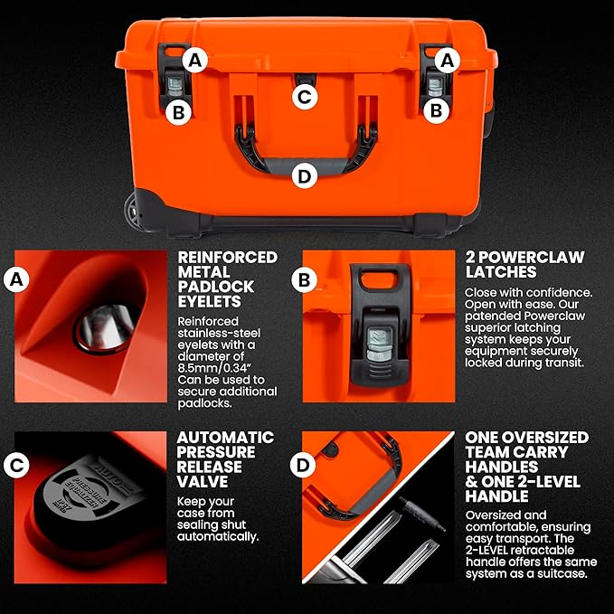 NANUK 938 Pro Photo Kit – Waterproof Travel Camera Hard Case with Padded Dividers and Wheels, 23.8” x 15.5” x 13.2”, Dustproof and Impact-Resistant, Ideal for Heavy Loads – Orange