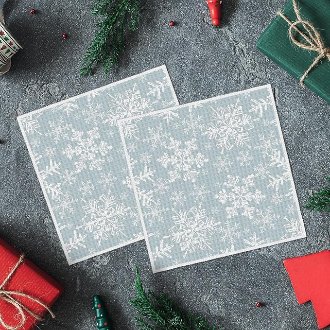 Artoid Mode Aqua Snowflakes Winter Kitchen Dish Cloths, 12x12 Inch Quick Dry Microfiber Dishcloths for Kitchen Dish Rags Set of 2