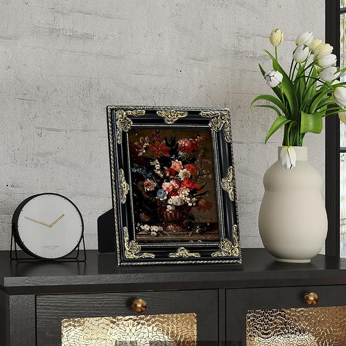 8x10 Black Vintage Picture Frame Ornate Baroque Gothic Victorian Frames with Mat for 5x7 or 8 x 10 Photos, Tabletop or Wall Display, Antique Home Decor Accent