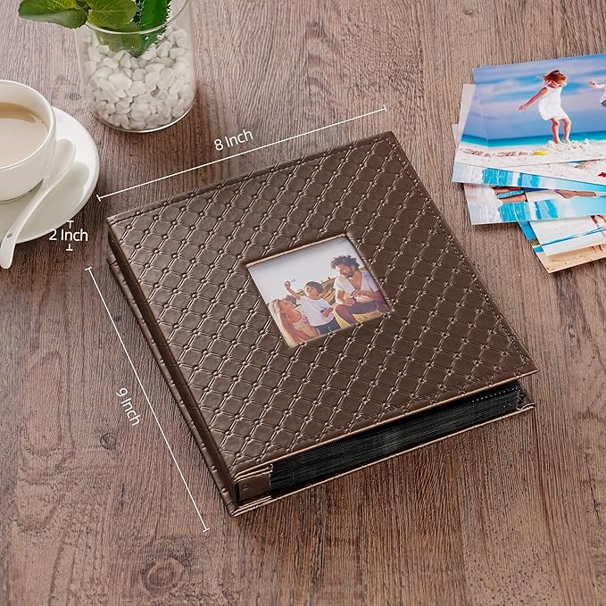 Mublalbum Small Photo Album 4x6 200 Photos Leather Cover Picture Book with Horizontal Pockets for Baby Wedding Anniversary and Family (Brown)