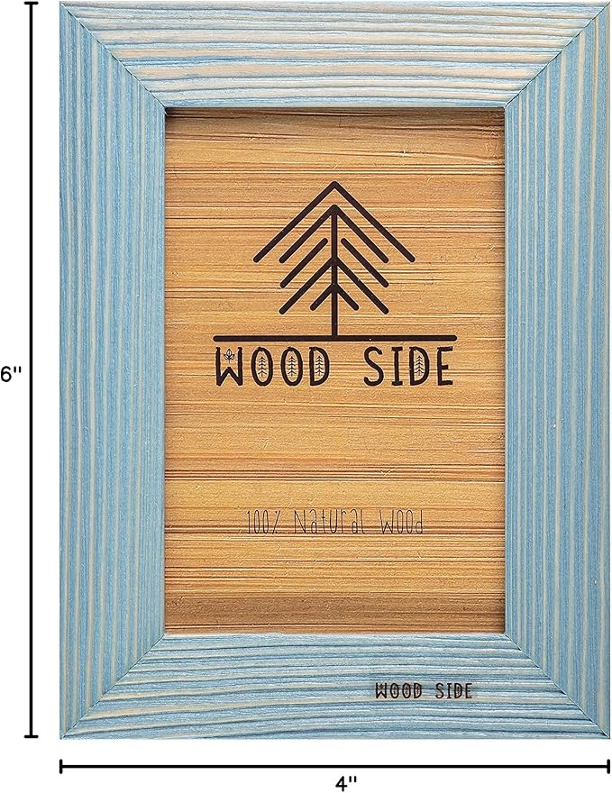 Rustic Wooden Picture Frame 4x6 Inch - Set of 2-100% Natural Farmhouse Distressed Wood with Real Glass - Made for Wall Hanging and Tabletop Display - Blue Turquoise