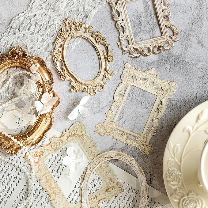 40Pcs Embossed Vintage Frames Scrapbook Decorative Paper, 4 Packs Small Photo Frame Card Cutouts for Card Making Junk Journaling Scrapbooking Supplies Notebook Photo Album Decor Non-Sticky