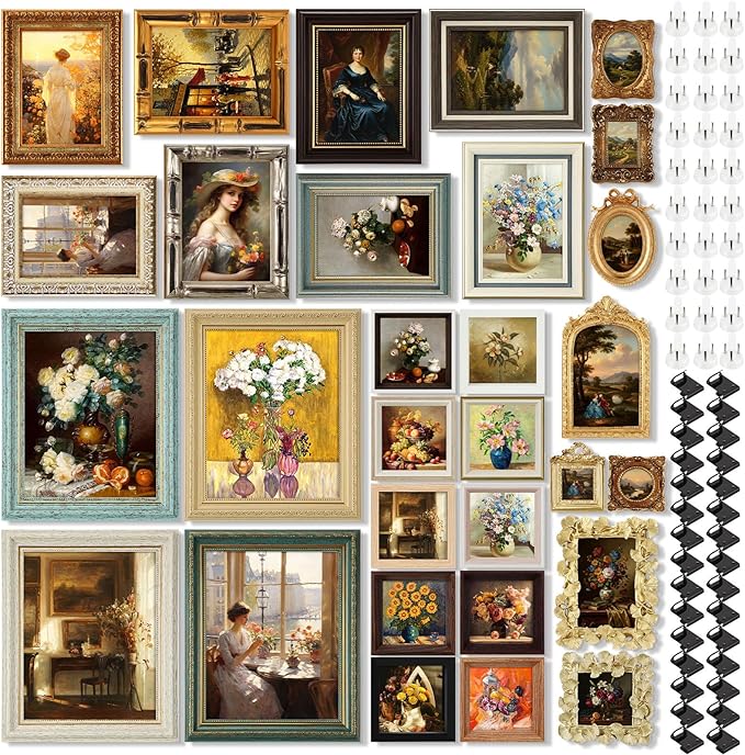Kathfly 30 Pack Vintage Picture Frames for Wall or Tabletop Display Ornate French Country Frames Vintage Farmhouse Decor Antique Wall Art Set for Gallery Bedroom Living Room Decor (Classic Style)