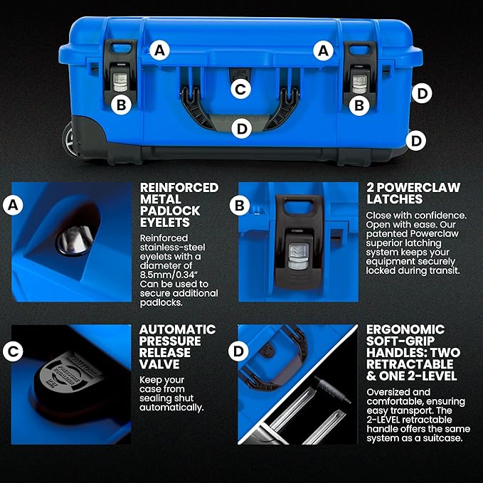 NANUK 935 Hard Case with Padded Divider – Waterproof Equipment Case with Wheels, 22” x 14” x 9” – Dustproof and Impact Resistant, Airline Carry-On Approved – Blue