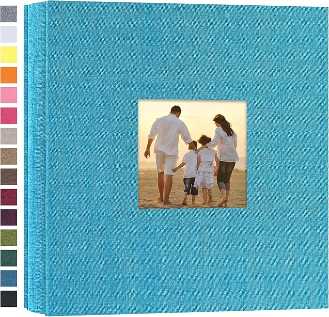 potricher Small Photo Album 4x6 200 Photos Linen Cover Picture Photo Book for Family Wedding Anniversary Baby Vacation (Blue,200 Pockets)