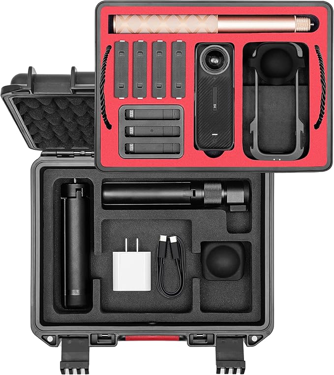 Carrying Case for Insta360 X4, Waterproof Protective Hard Travel Case Organizer for Insta 360 X4 Accessories, Dual Layer, Shockproof, Large Capacity, for Charging Hub, Bullet Time, Metal Cage