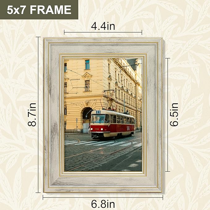 Vittanly 5x7 Picture Frame Set of 4, Vintage Photo Frame for Wall or Tabletop, Display 5x7 Pictures, Rustic Farmhouse Home Decor, Distressed White
