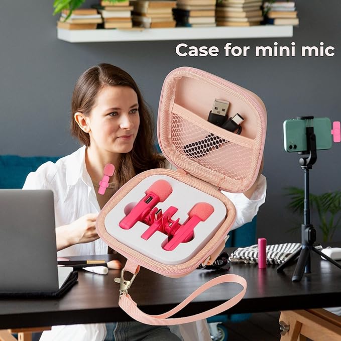 Wireless Lavalier Microphone Case Mini Mic Case for Wireless lavalier microphones Wireless Microphones Mini Tiny Mic Lapel Clip Microphones (PINK)