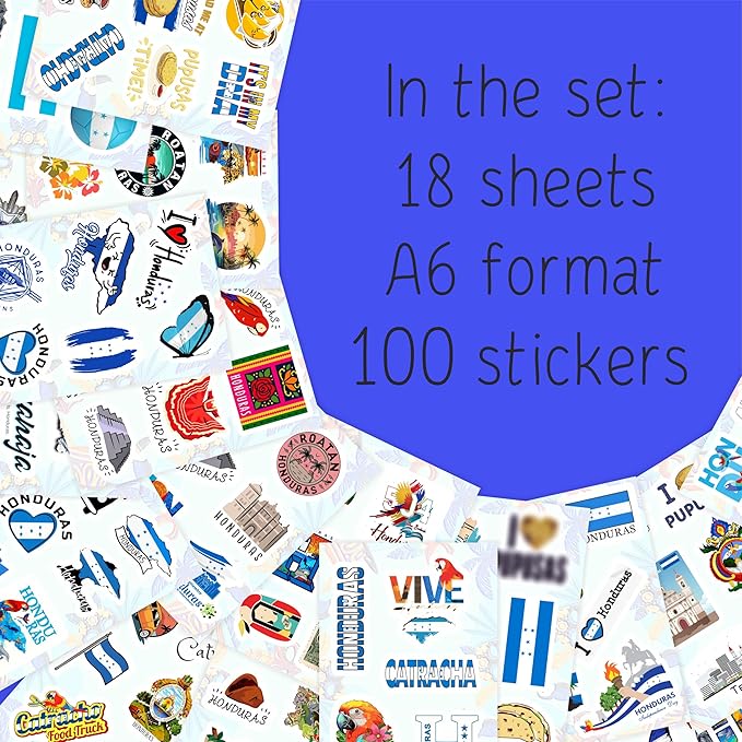 BulbaCraft 100Pcs Honduras Stickers for Water Bottle and Laptop - Honduras Party Favors & Decorations, Waterproof Vinyl Decals, Flag and Culture Stickers, Gifts for Women & Men