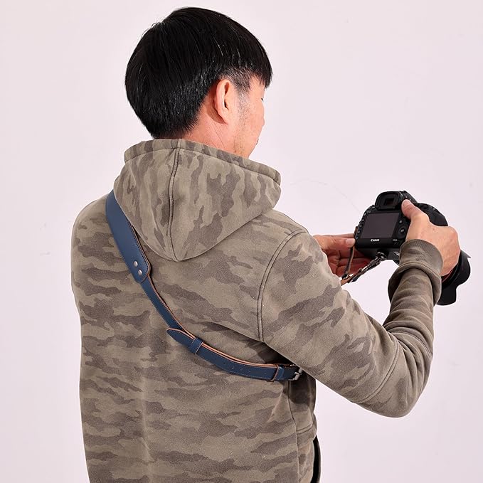 Padwa Lifestyle Blue Single Camera Harness Strap for One Camera - Professional Single Full Grain Leather Camera Harness,Quick Release Gear DSLR Camera Straps for Photographers
