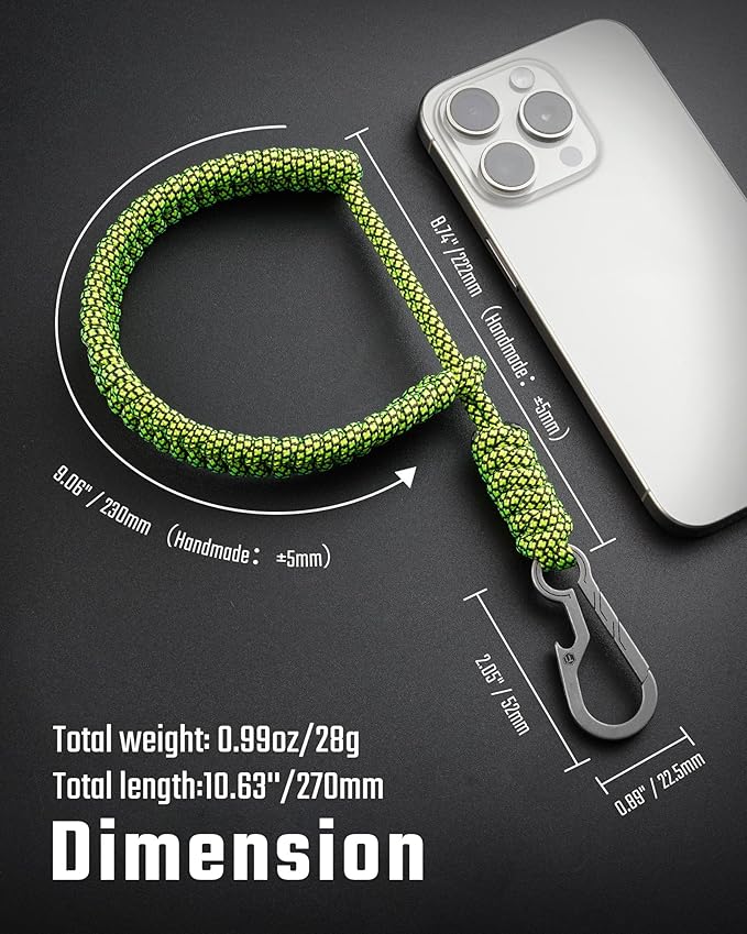 KeyUnity KC03 Camera Wrist Strap Adjustable Paracord with Carabiner, Braided Lanyard for Key, Cell Phone, Camera, and Wallet
