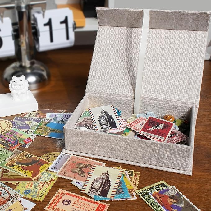 Hiwhy Photo Storage Box 4x6, Linen Photo Box, Memory Box Perfect to Store Your Photo, Pictures, Certificates, Scrapbooking Supplies, Keepsakes and Jewelry Beige
