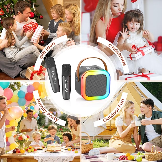 Mini Karaoke Machine for Kids Adults, Portable Bluetooth Speaker with 2 Wireless Karaoke Microphones, 2026 TOP Birthday for Girls Boys 3,4,5,6,7,8+Year Old Toddler Toys Karaoke Player(Grey)
