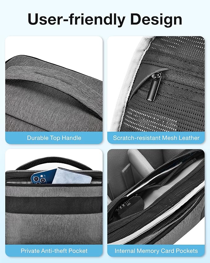 BAGSMART Small Camera Sling Bag for Photographers, Compact Camera Shoulder Bags for DSLR/SLR/Mirrorless Cameras, Waterproof Crossbody Camera Case with Tripod Holder, Grey