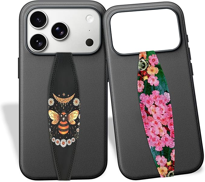 Switchbands Flower Phone Grip Strap – Reversible & Customizable Finger Holder for Phone Back, Wireless Charging Compatible, Detachable Phone Holder for iPhone & Android - Honey Bee in Flowers