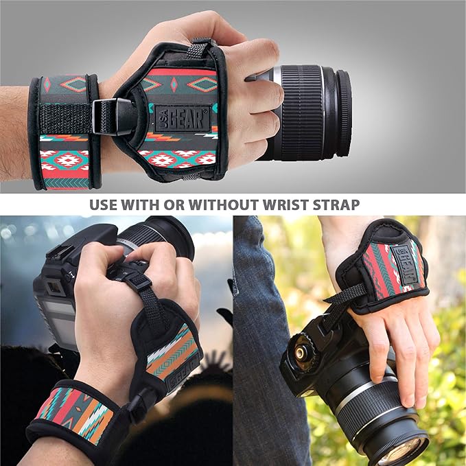 USA Gear DualGRIP Professional Grip Camera Hand Strap with Neoprene Design and Metal Plate - Compatible with Canon, Fujifilm, Nikon, Sony, and more DSLR, Mirrorless, Point & Shoot Cameras (Southwest)