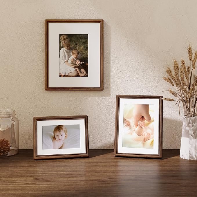 Dreamland 5x7 Picture Frame, Solid Walnut Wood 5x7 Photo Frame, 5 by 7 Wood Frames with Real Glass for Tabletop & Wall Display, 5x7 Frame Matted to 4x6