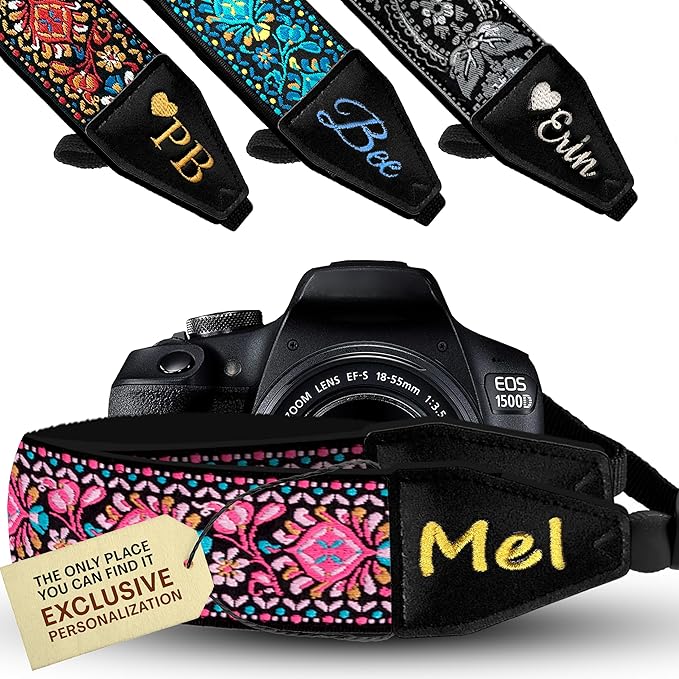 Art Tribute Camera Strap for All DSLR and Mirrorless Cameras. Add Your Name Or Initials Make It a Personalized Gift