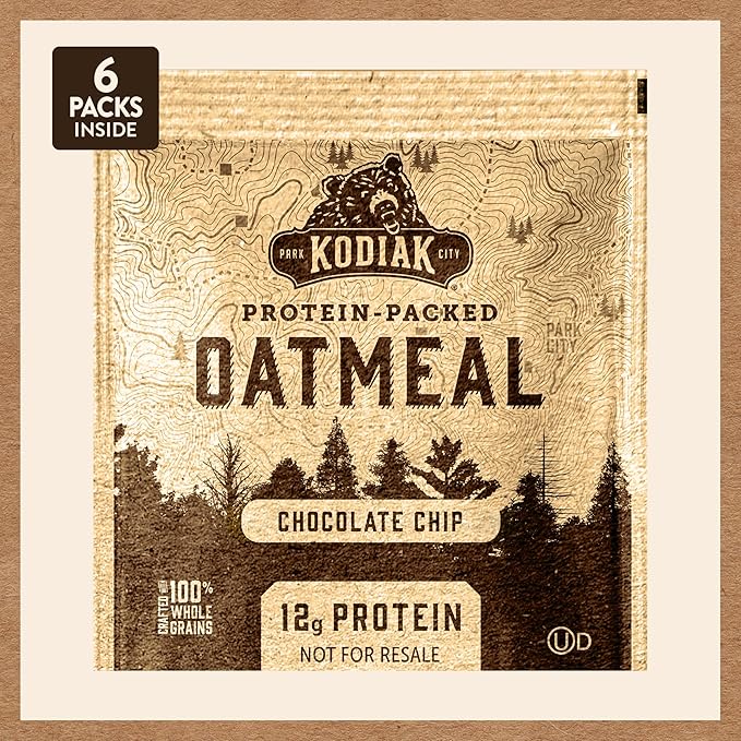 Kodiak Instant Oatmeal Packets, Chocolate Chip, High Protein, 100% Whole Grains, 6 boxes with 6 packets each (36 packets total)