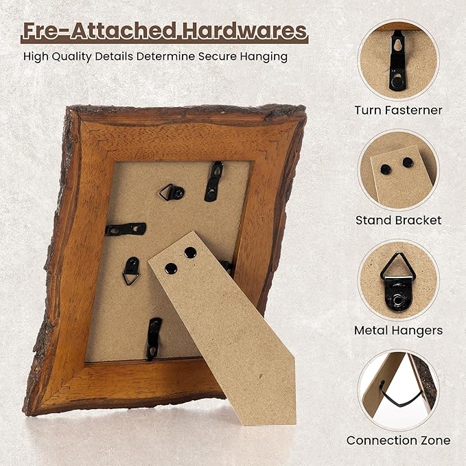 Axeman 4x6 Live Edge Picture Frame, Solid Rustic Handcrafted Wood Frame with Real Bark Edges & High Definition Glass Front, Farmhouse Decor for Tabletop or Wall Display