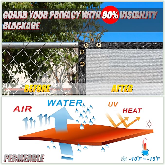 ColourTree Customized Size Fence Screen Privacy Screen Grey 5' x 161' - Commercial Grade 170 GSM - Heavy Duty - Cable Zip Ties Included