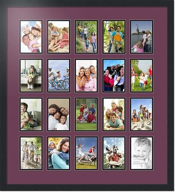 ArtToFrames Collage Photo Frame Double Mat with 20-4x6 Openings with Satin Black Frame and Ruby mat.