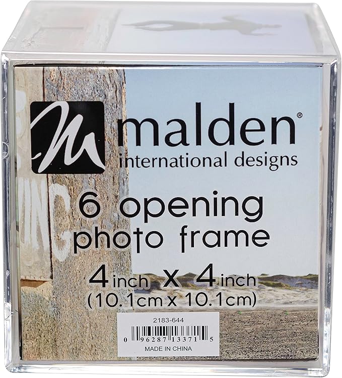 Malden International Designs Acrylic Photo Cube, Holds (6) 4” x 4” square photos, Clear