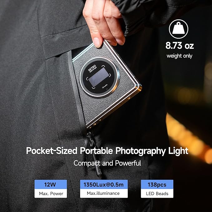 VLTROX 12W RGB Camera Light, 22Wh Built-in Battery Supports Used While Charging RGB LED Video Light with App Control, CRI97+/26 Scenes/2500K-8500K Portable Mini On Camera Light for Photography Videos