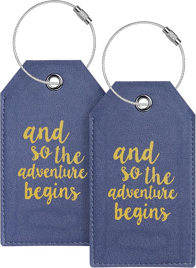 Luggage Tag & Initial Baggage Tags for Suitcases Leather Bag Tags for Backpacks Handbag School Instrument with Name ID Label Travel Essentials, Unique Fun Navy Blue Personalized Luggage Tags 2 Pack