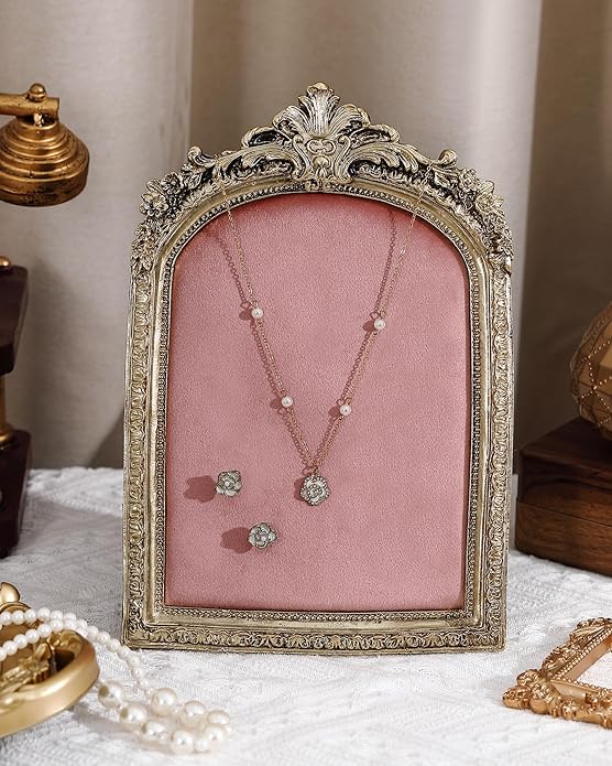 Jewelry Display Stand Vintage Necklace Organizer Ring Holder Earring Tray Resin Jewelry Photography Props Frame with Velvet Backing for Gifts