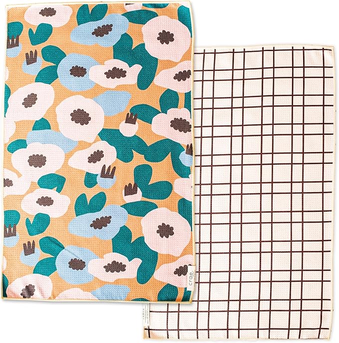 Reversible Microfiber Towel - Ultra Absorbent, Quick-Drying Hand Towels - Modern Design, Scratch-Free, Lint-Free for Kitchen, Bathroom, Car Cleaning - 19x29 Inches, Set of 1 (Lilly Plaid- Cream/Multi)