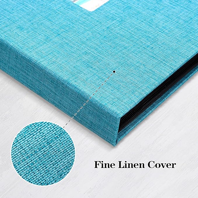 Mublalbum 2 Pack Small 8x10 Photo Album 2 Pack Linen Cover with Display Window Mini Picture Book Each Holds 52 Vertical Pockets for Artwork Postcards or Pictures Storage (Blue)