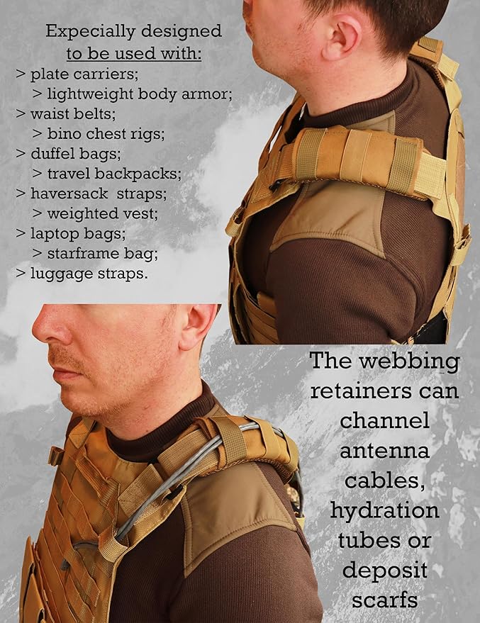 Shoulder Strap Pad for Optimal Weight Distribution, Plate Carrier Shoulder Pads with Velcro, Backpack Strap Pads, Shoulder Strap Cushion for Tactical and Weighted Vests, Body Armor, Waist Belts