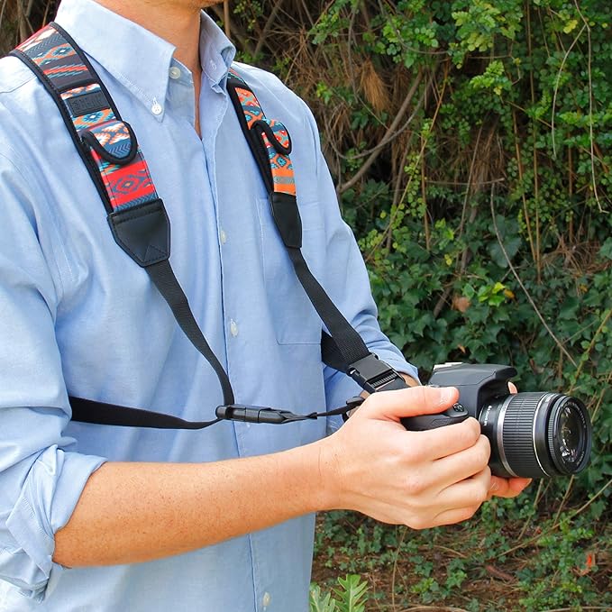 USA Gear DSLR Camera Strap Chest Harness with Quick Release Buckles, Southwest Neoprene Pattern and Accessory Pockets - Compatible with Canon, Nikon, Sony Point and Shoot and Mirrorless Cameras