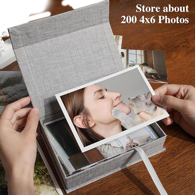 Yopih 5x7 Linen Photo Storage Box - Ideal for Preserving and Organizing Your Precious Photos, Certificates, Scrapbooking Supplies, Keepsakes, and Jewelry Grey