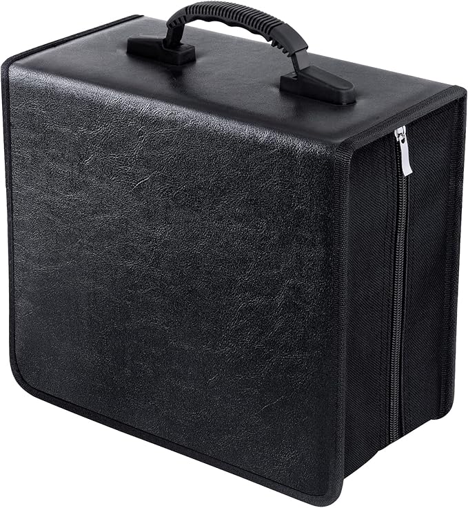 Siveit CD/DVD Binder, CD DVD Case Holder Binder 400 Capacity CD/DVD Wallet Storage Booklet Album Box (White binder, PU Black)