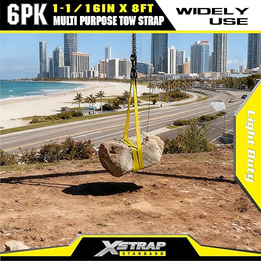 XSTRAP STANDARD 6PK 1" x8' Lift Sling Web Strap/Wear Guard End, 4,000 lbs Break Strength Lifting Straps with 2 Reinforced Loops for Tree Saver Lifting Furniture Appliances Machine