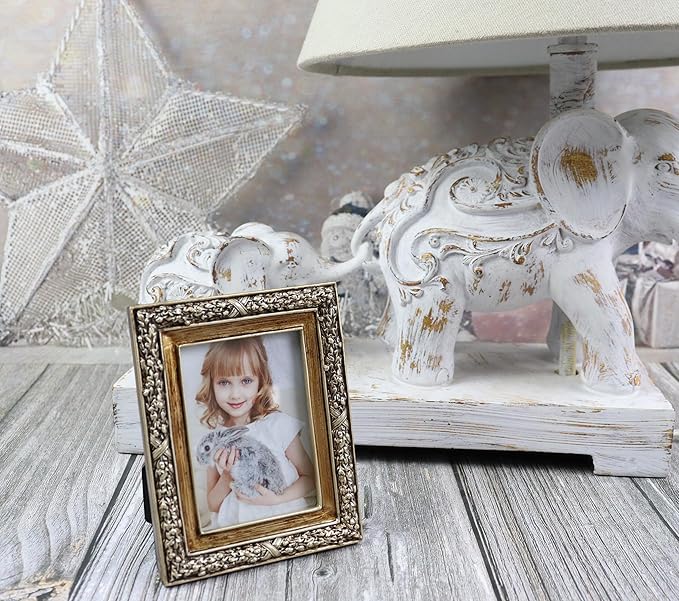 Hymmah 2.5 * 3.5Inch Mini Wallet Picture Frame Vintage Photo Frame Ornate Textured Hand-Crafted Resin Frame with Easel&Hook for Tabletop&Wall Display,Photo Gallery,Art