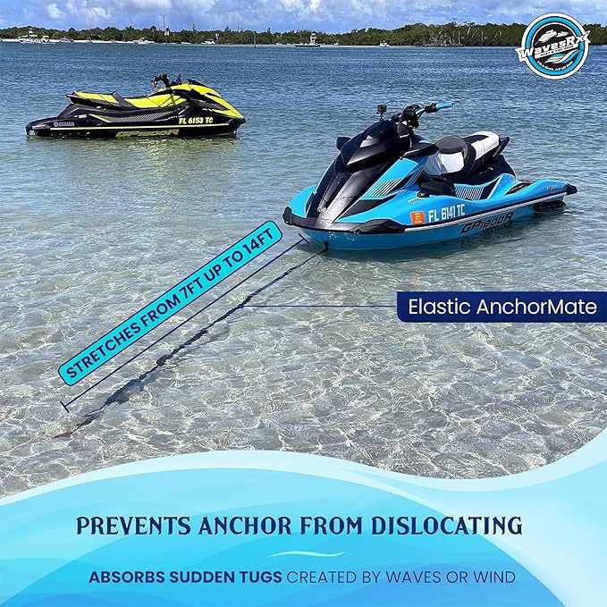 WAVESRX AnchorMate Bungee Line | Boat Bungee Dock Lines for Boats, PWCs & Kayaks | Absorbs Shock from Swells & Wind, Prevents Anchor Dislodging | Perfect for Anchoring, Mooring & Tethering
